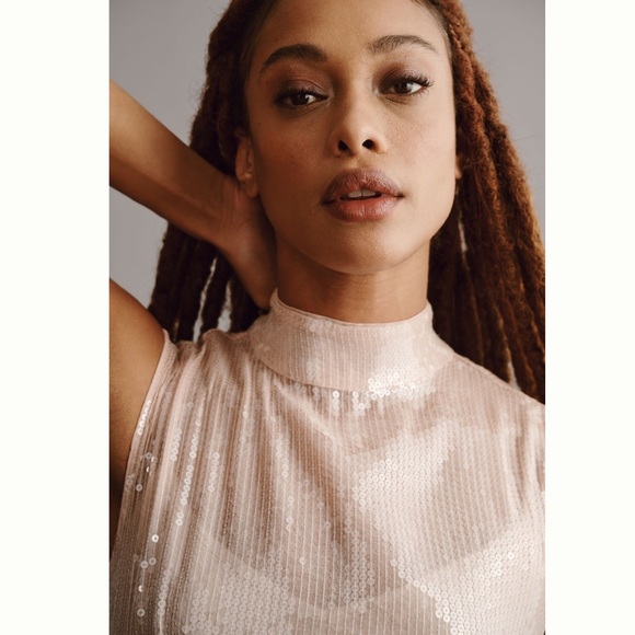 Anthropologie Cap-Sleeve Mock-Neck Slim Midi Dress 0 Petite NWT - Picture 4 of 15